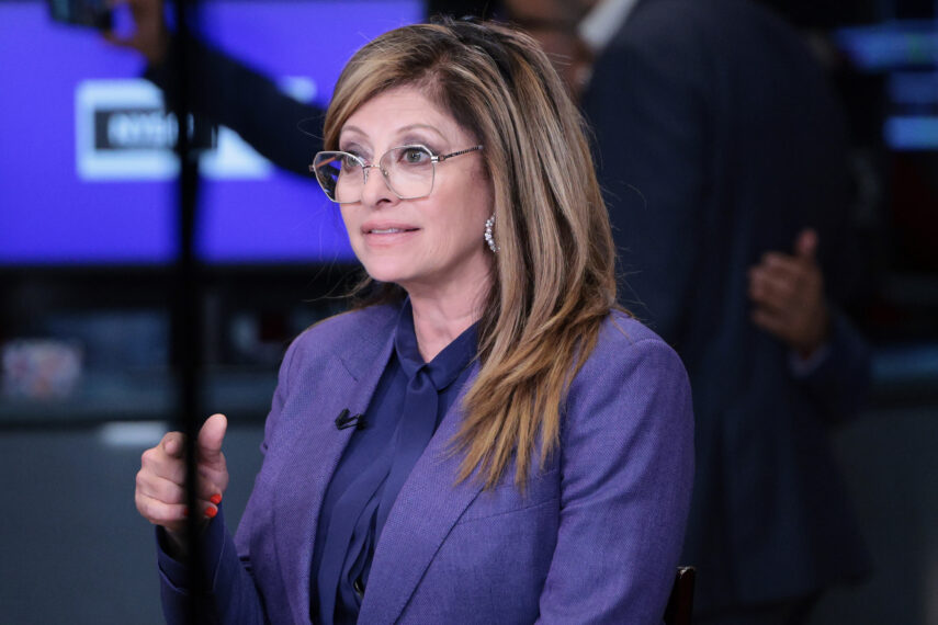 Fox Business anchor Maria Bartiromo speaks on the floor of the New York Stock Exchange