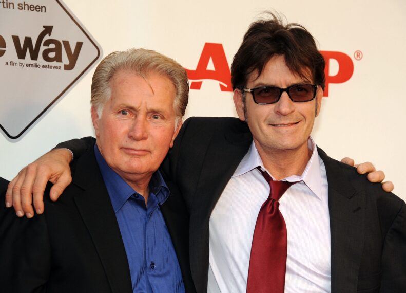 Martin Sheen and Charlie Sheen at AARP's Movies For Grown Ups Film Festival screening of "The Way" at Nokia Theatre L.A. Live on September 23, 2011 in Los Angeles, California.