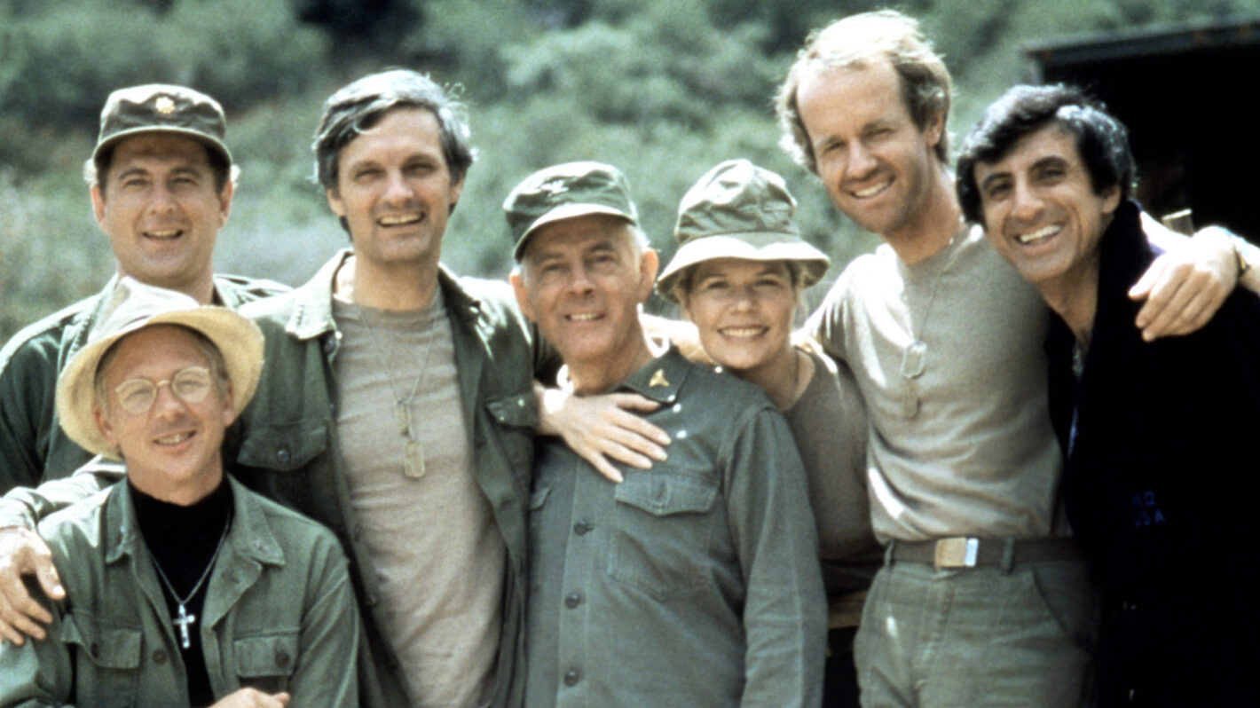 MASH (aka M*A*S*H), from bottom left: William Christopher, David Ogden Stiers, Alan Alda, Harry Morgan, Loretta Swit, Mike Farrell, Jamie Farr, 1972-83