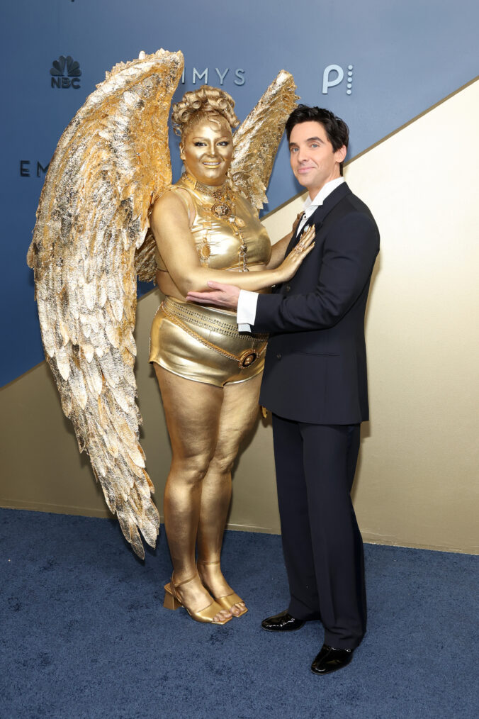 Megan Stalter and Paul W. Downs attend the 78th Primetime Emmy Awards at Peacock Theater
