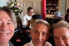 Adrian Lukis, Martin Freeman, and Martin Short behind the scenes of 'Only Murders in the Building' Season 6