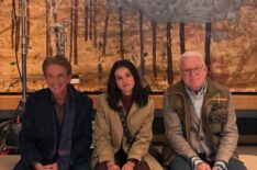 Martin Short, Selena Gomez, and Steve Martin behind the scenes of 'Only Murders in the Building' Season 6