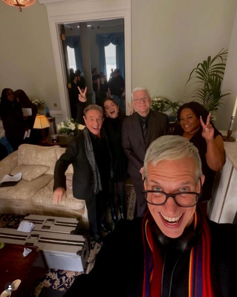 Martin Short, Selena Gomez, Steve Martin, Da'Vine Joy Randolph, and John Hoffman behind the scenes of 'Only Murders in the Building' Season 6