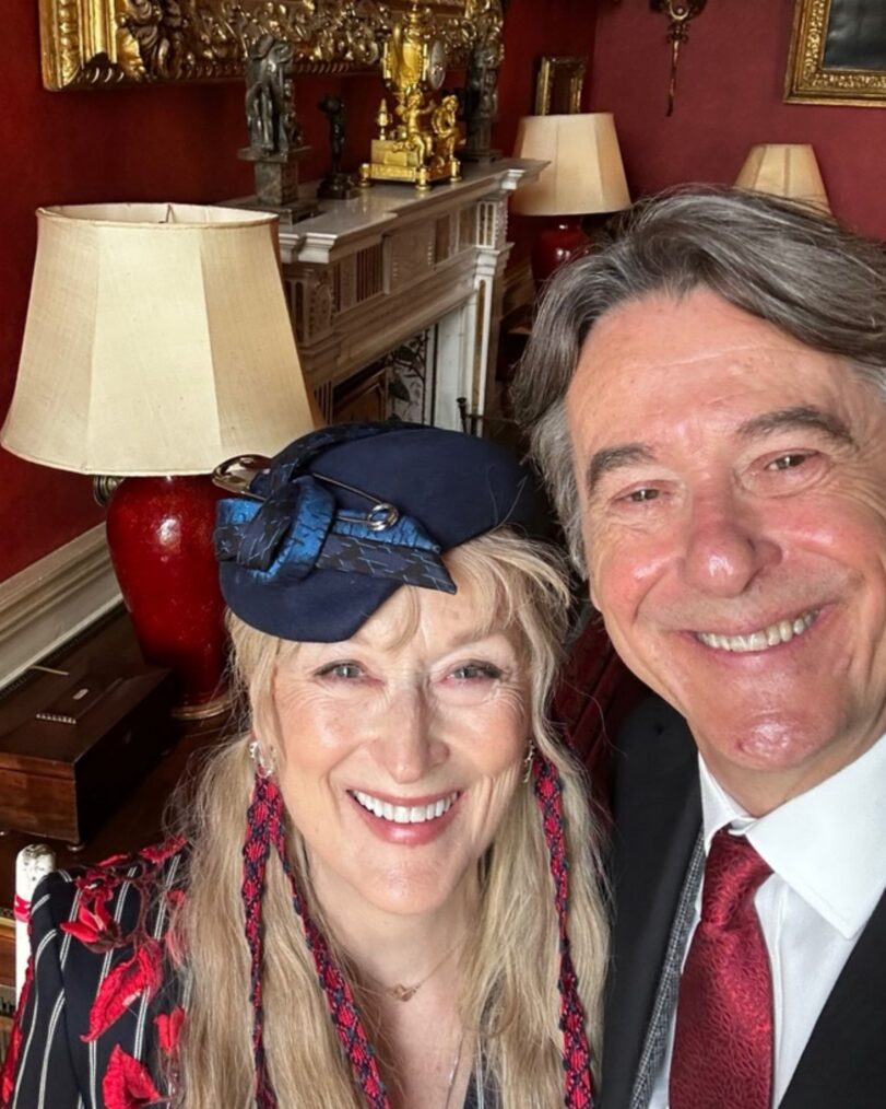 Meryl Streep and Adrian Lukis behind the scenes of 'Only Murders in the Building' Season 6