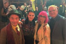 Martin Short, Selena Gomez, Jennifer Saunders, and Steve Martin behind the scenes of 'Only Murders in the Building' Season 6
