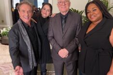 Martin Short, Selena Gomez, Steve Martin, and Da'Vine Joy Randolph behind the scenes of 'Only Murders in the Building' Season 6