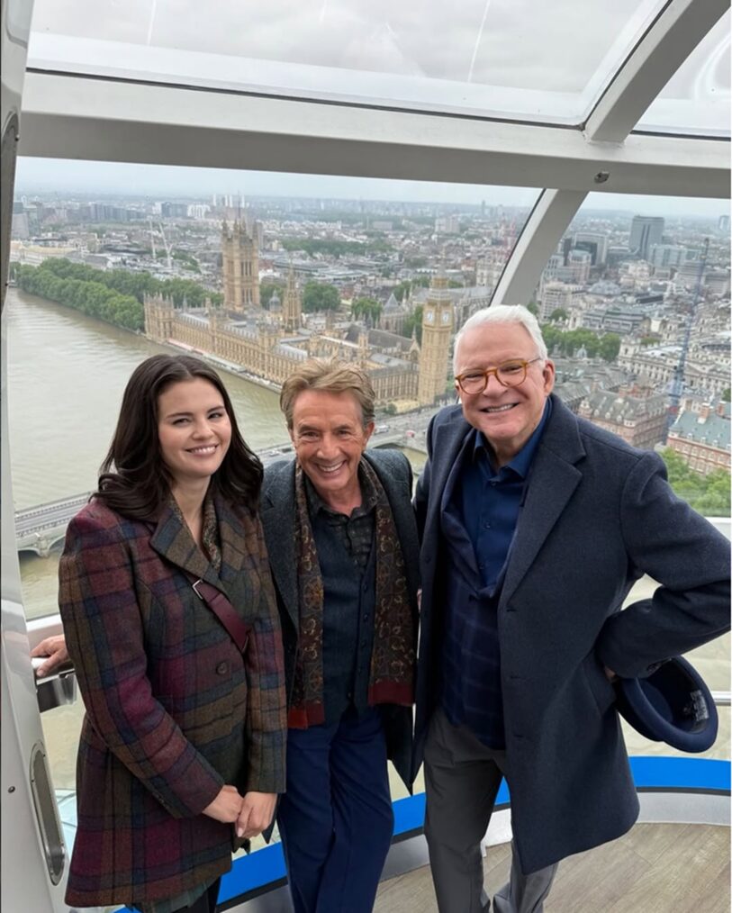 Selena Gomez, Martin Short, and Steve Martin behind the scenes of 'Only Murders in the Building' Season 6