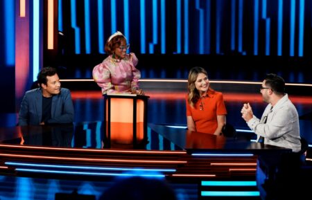 PASSWORD -- Episode 313 -- Pictured: (l-r) Jimmy Fallon, Keke Palmer, Savannah Guthrie, a contestant --