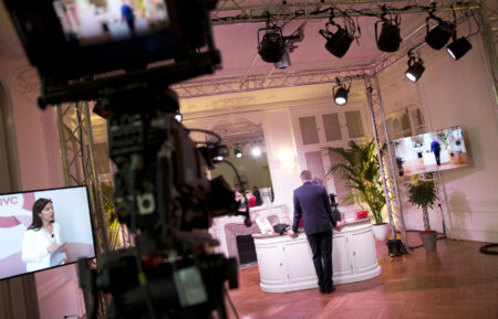 A view of the TV studio of QVC France in Paris on May 21, 2015