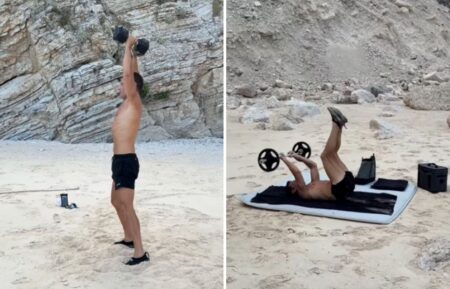 Ryan Seacrest workout shirtless on a beach
