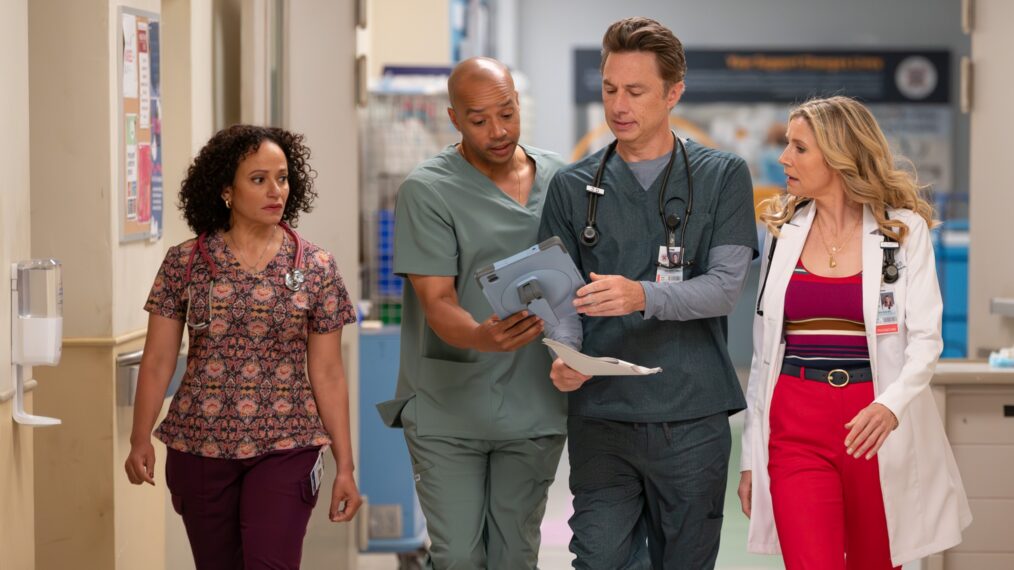 Judy Reyes, Donald Faison, Zach Braff, and Sarah Chalke in 'Scrubs' Season 2