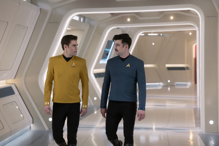 Paul Wesley as James T. Kirk and Dan Jeannotte as Sam Kirk — 'Star Trek: Strange New Worlds' Season 4 Episode 8