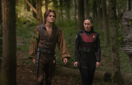 Paul Wesley as James T. Kirk and Christina Chong as La’an Noonien-Singh — 'Star Trek: Strange New Worlds' Season 4 Episode 9 "Once La'an A Time"