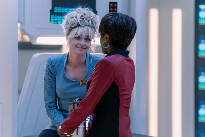 Jess Bush as Christine Chapel and Celia Rose Gooding as Uhura — 'Star Trek: Strange New Worlds' Season 4 Finale "Tomorrow's Enterprise"