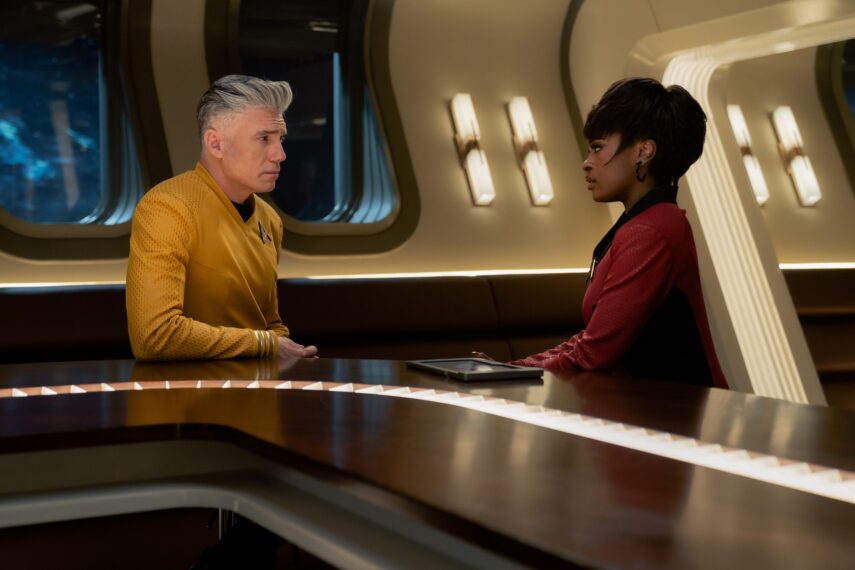 Anson Mount as Captain Pike and Celia Rose Gooding as Uhura — 'Star Trek: Strange New Worlds' Season 4 Finale "Tomorrow's Enterprise"