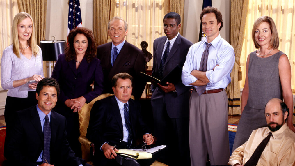 Janel Moloney, Stockard Channing, John Spencer, Dule Hill, Bradley Whitford, Allison Janney, Richard Schiff, Martin Sheen, and Rob Lowe of ‘The West Wing’