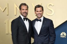 Tuc Watkins and Andrew Rannells at the 78th Emmy Awards held at Peacock Theater on September 14, 2026 in Los Angeles, California.