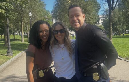 Sonequa Martin-Green, Vanessa Ray, and Donnie Wahlberg on set of 'Boston Blue' Season 2