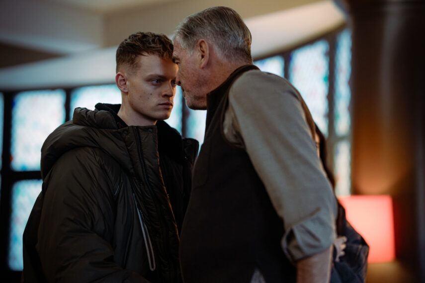L-R Anson Boon as Eddie Harrigan and Pierce Brosnan as Conrad Harrigan In MobLand, episode 4, season 2, streaming on Paramount+, 2026. Photo Credit: Luke Varley/Paramount+