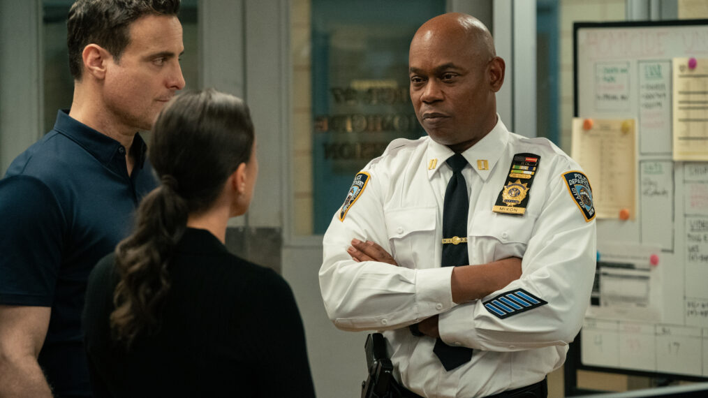 L-R: Dominic Fumusa as Detective Melvin Oliva, Kadia Saraf as Detective Claudette Wallace and Bokeem Woodbine as Captain Mixon in Dexter: Resurrection, episode 4, season 2, streaming on Paramount+, 2026. Photo Credit: Matt Infante/Paramount+.