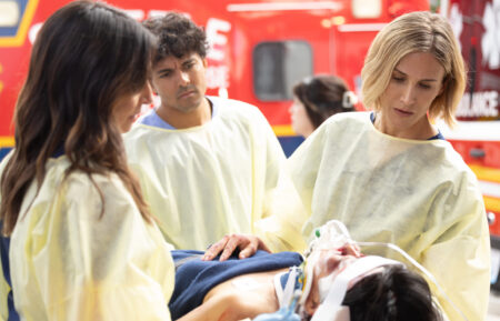 GREY’S ANATOMY - “Collide” - After a collision at Sea-Tac sends a surge of critically injured patients to Grey Sloan, the unveiling of its controversial new VIP floor is thrown into chaos as doctors race to save lives amid impossible choices. THURSDAY, OCT. 15 (10:00-11:00 p.m. EDT) on ABC. (Disney/Raymond Liu) CATERINA SCORSONE, NIKO TERHO, JEN LANDON