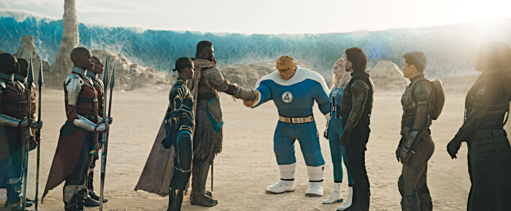 (L-R) The Dora Milaje, Shuri (Letitia Wright), M’Baku (Winston Duke), Ben Grimm/The Thing (Ebon Moss-Bachrach), Sue Storm/Invisible Woman (Vanessa Kirby), Bucky Barnes/Winter Soldier (Sebastian Stan), Joaquin Torres/Falcon (Danny Ramirez), and Ava/Ghost (Hannah John-Kamen) in Marvel's AVENGERS: DOOMSDAY. Photo courtesy of Marvel. © 2026 Marvel. All Rights Reserved.