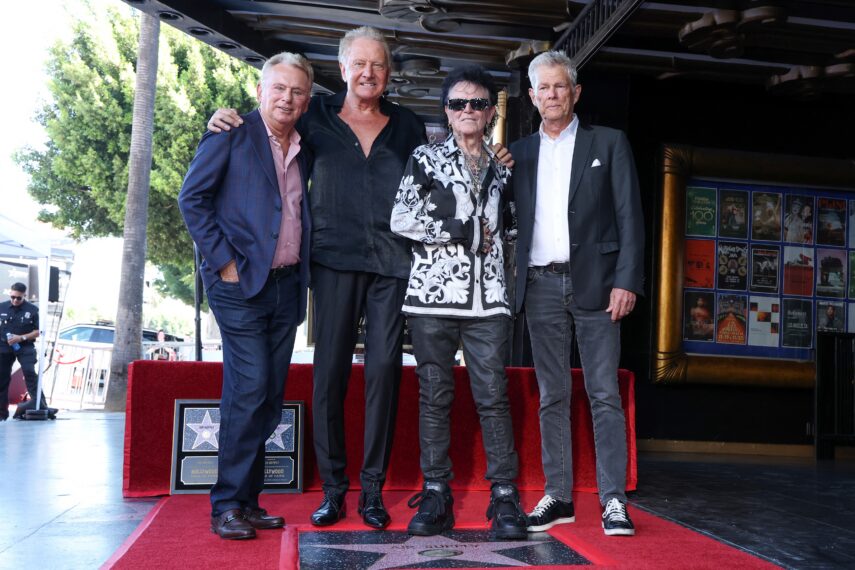 US game show host Pat Sajak, Honorees British singer/songwriter Graham Russell, Australian musician Russell Hitchcock and Canadian-US record producer David Foster during Air Supply's Hollywood Walk of Fame star unveiling ceremony in Hollywood, California