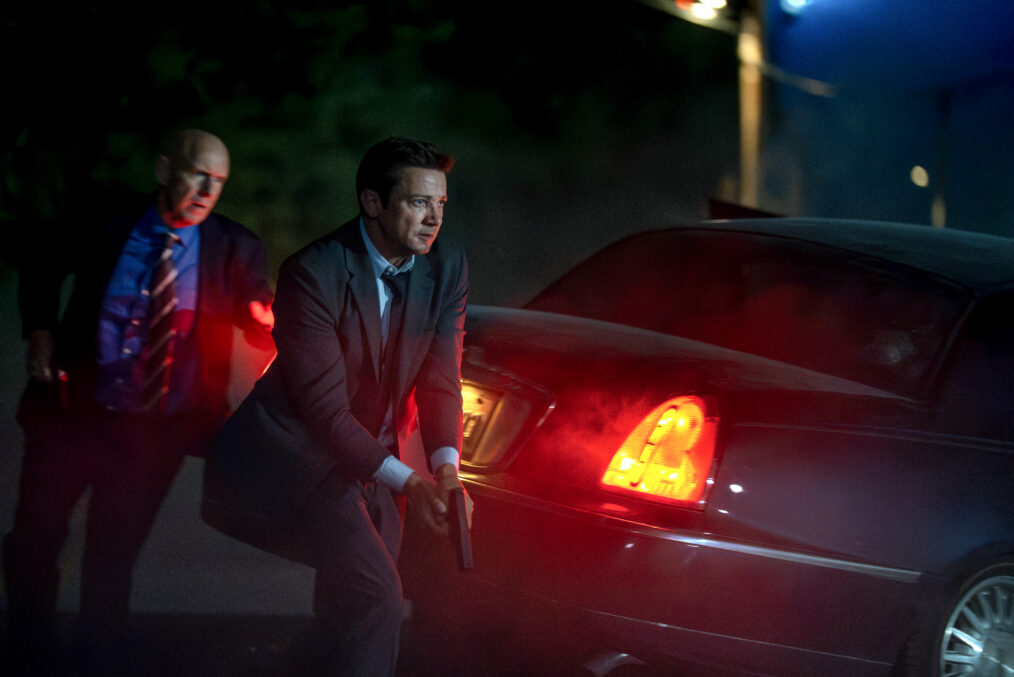 L-R: Hugh Dillon as Ian and Jeremy Renner as Mike McLusky in Mayor of Kingstown season 5, streaming on Paramount+, 2027. Credit: Jeremy Parsons/Paramount+