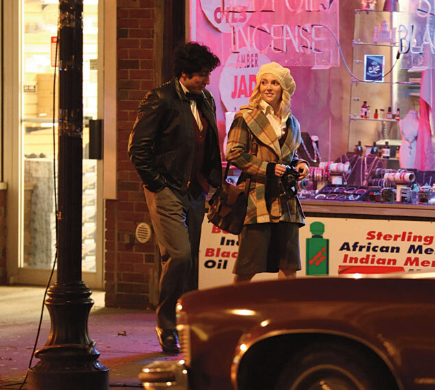 ELIZABETH, NJ - OCTOBER 22: Anthony Ippolito as Sylvester Stallone and AnnaSophia Robb as Sasha Czack are seen filming at the "I Play Rocky" movie set on October 22, 2025 in Elizabeth, New Jersey