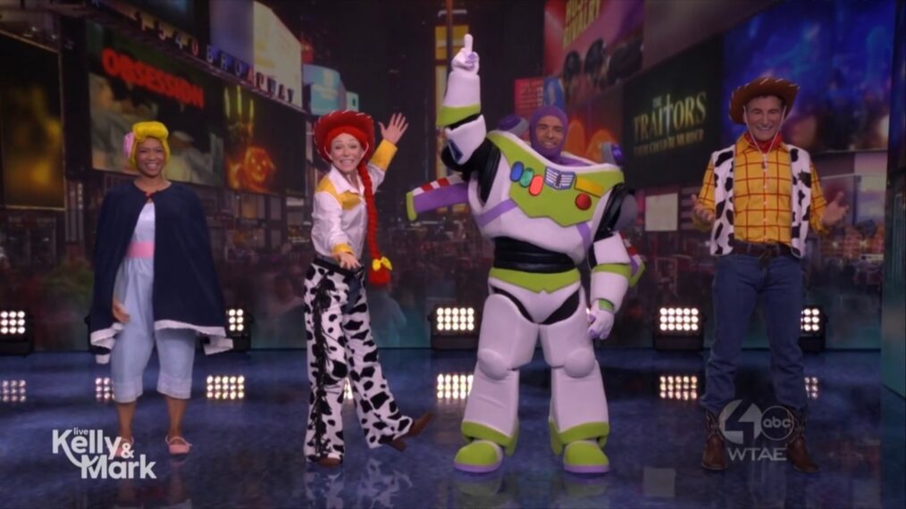 Déjà Vu, Kelly Ripa, Mark Consuelos, & Michael Gelman as 'Toy Story' Characters, 'Live With Kelly and Mark' Halloween, October 30, 2026.