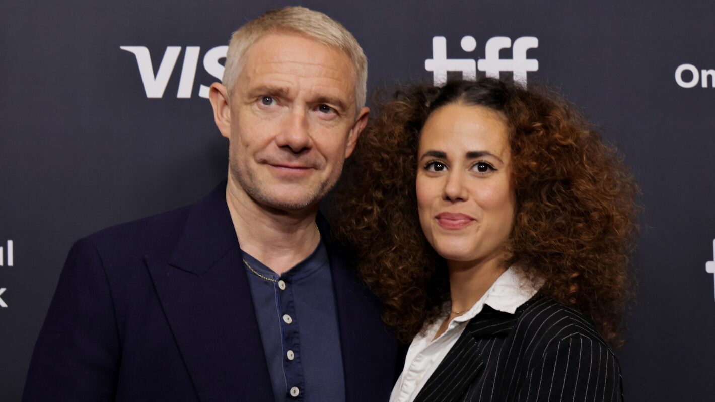 (L-R) Martin Freeman and Rachel Benaissa attend the premiere of 
