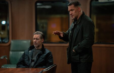 L-R Paddy Considine as Kevin Harrigan and Tom Hardy as Harry Da SouzaIn MobLand, episode 3, season 2, streaming on Paramount+, 2026. Photo Credit: Luke Varley/Paramount+