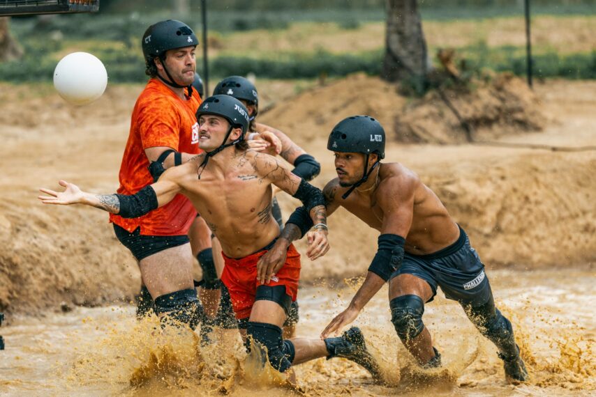 (L-R): CT Tamburello, Justin Hinsley, and Leo Dionicio in The Challenge, episode 5, season 42, streaming on Paramount+, 2026. Photo credit: Jonne Roriz/Paramount+