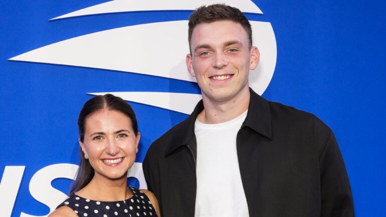 Sara Falkson and Ben Rice attend the US Open at the USTA Billie Jean King National Tennis Center on September 07, 2026 in New York City.