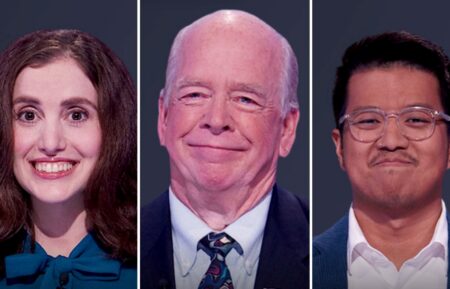 "Jeopardy!" contestants on October 14, 2026 — Kim Kalnoki, Ron Clarke, and Wesley Yiin