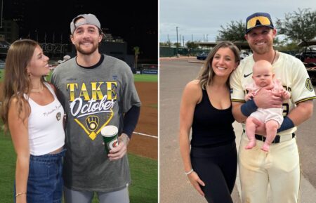 Brice Turang and girlfriend (left), Jake Bauers, wife, and baby (right)