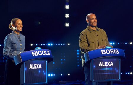 CELEBRITY WEAKEST LINK: L-R: RGIII & Grete Griffin, Ashley Iaconetti & Jared Haibon, Boris Kodjoe & Nicole Ari Parker, Alexa PenaVega & Carlos PenaVega with Host Jane Lynch (C) in the CELEBRITY WEAKEST LINK “Power Couples” Season Premiere episode airing Monday, Oct. 19 (9:01-10:00 PM ET/PT) on FOX