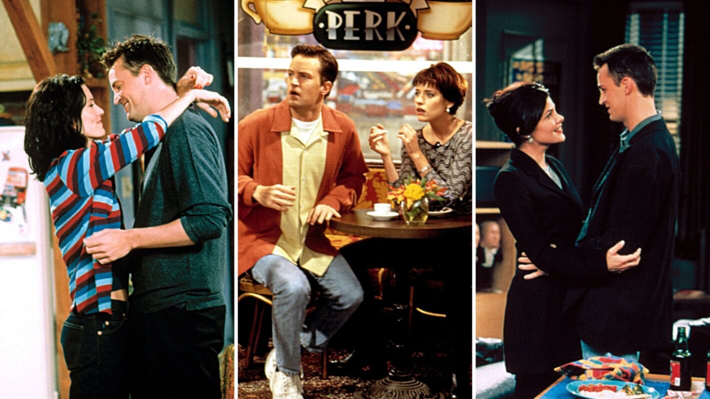 Courteney Cox, Paget Brewster and Sherilyn Fenn with Matthew Perry on 'Friends'