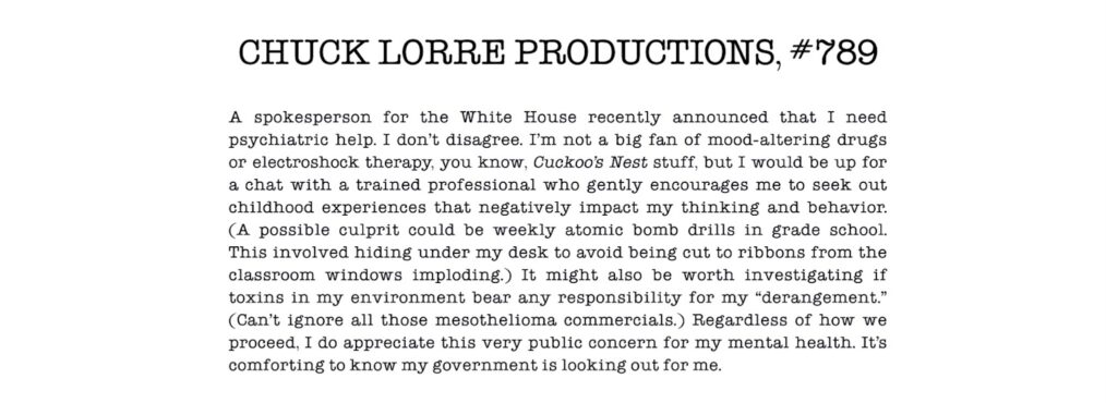 Chuck Lorre Vanity Card from George & Mandy