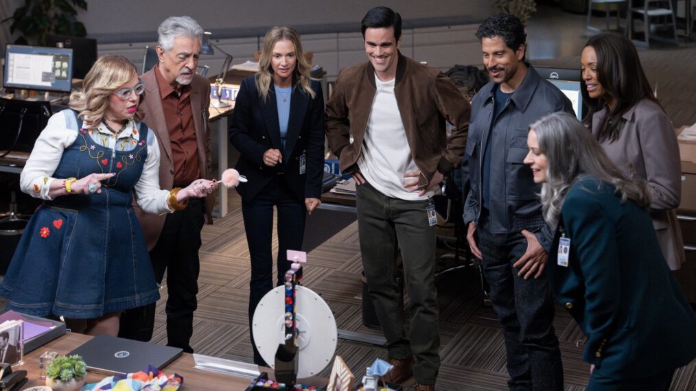 Kirsten Vangsness as Penelope Garcia, Joe Mantegna as David Rossi, A.J. Cook as Jennifer ‘JJ’ Jareau, RJ Hatanaka as Tyler Green, Adam Rodriguez as Luke Alvez, Aisha Tyler as Dr. Tara Lewis and Paget Brewster — 'Criminal Minds: Evolution' Season 20