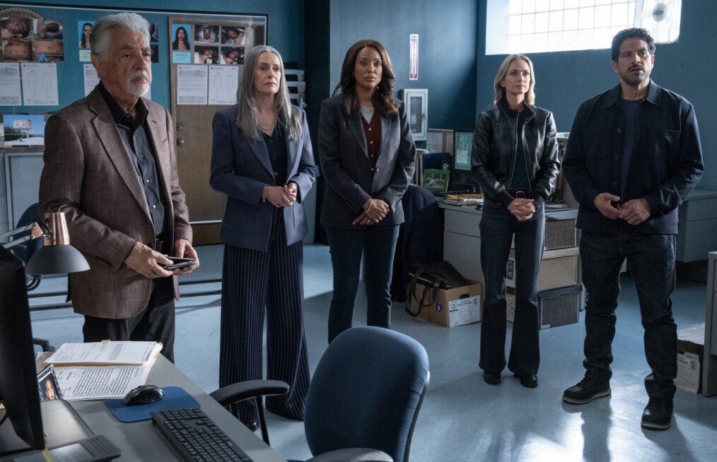 Joe Mantegna as David Rossi, Paget Brewster as Emily Prentiss, Aisha Tyler as Dr. Tara Lewis, A.J. Cook as Jennifer ‘JJ’ Jareau, and Adam Rodriguez as Luke Alvez — 'Criminal Minds: Evolution' Season 20