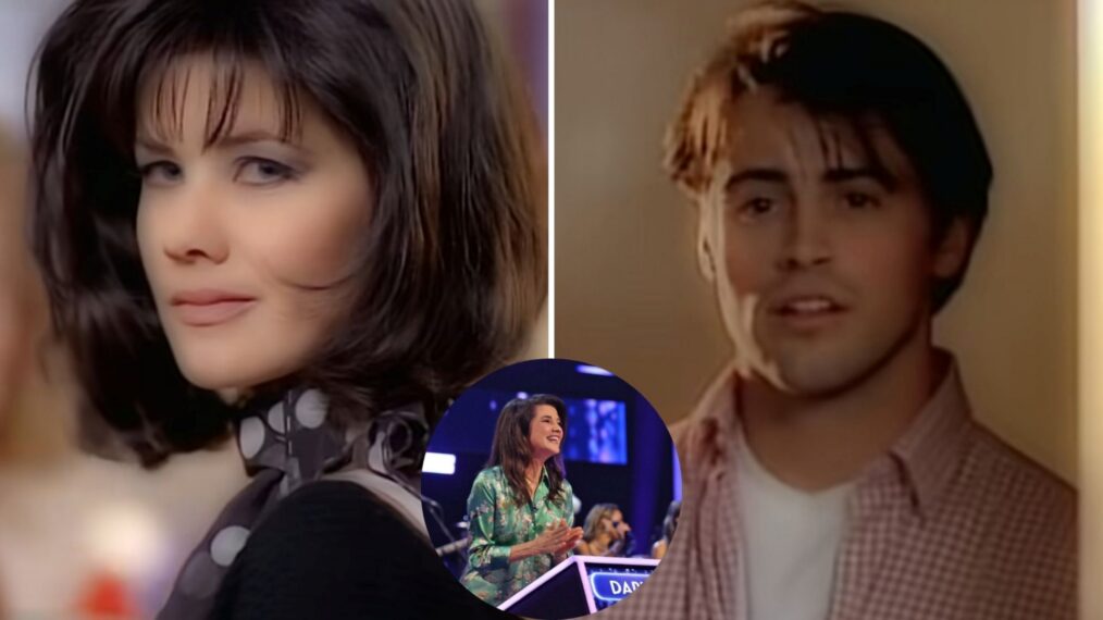 (left) Daphne Zuninga and (right) Matt LeBlanc in Bob Seger's "Night Moves, (inset) Zuninga on "Celebrity Name That Tune"