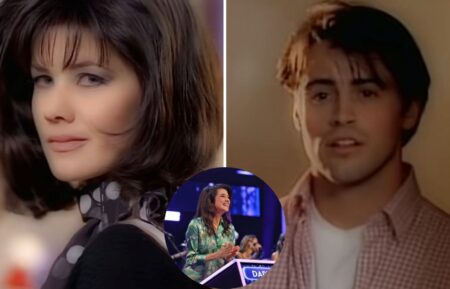 (left) Daphne Zuninga and (right) Matt LeBlanc in Bob Seger's "Night Moves, (inset) Zuninga on "Celebrity Name That Tune"