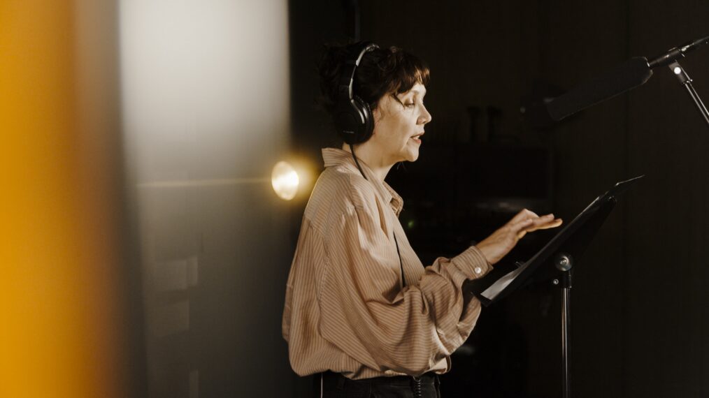 Maggie Gyllenhaal recording her role of Van Helsing in Audible's 'Dracula' immersive experience