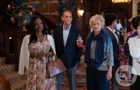 Erika Woods as Yvette Stratton, Damian Young as Glenn Stratton, and Christine Ebersole as Lydia Guðmundsdóttir in 'Elsbeth' Season 4 Episode 4