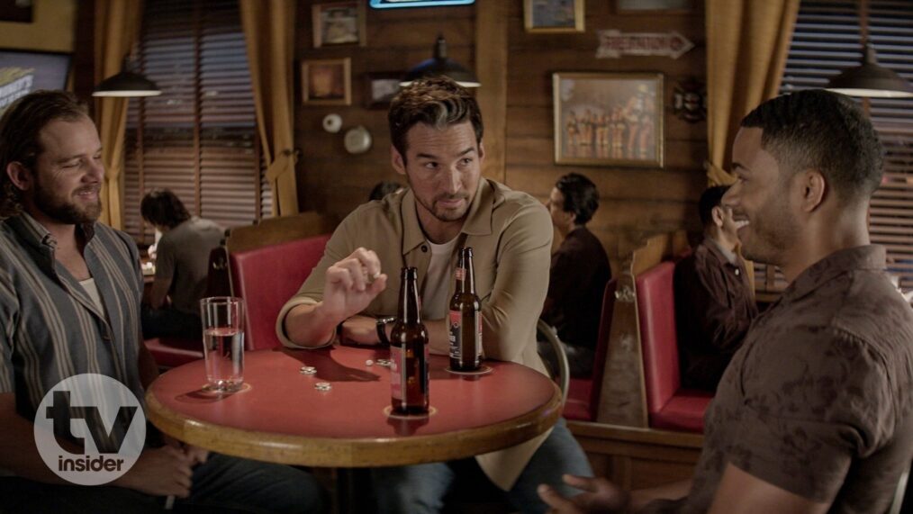 Max Thieriot as Bode, Jay Hayden as Mason, and Jordan Calloway as Jake — 'Fire Country' Season 5 Episode 6