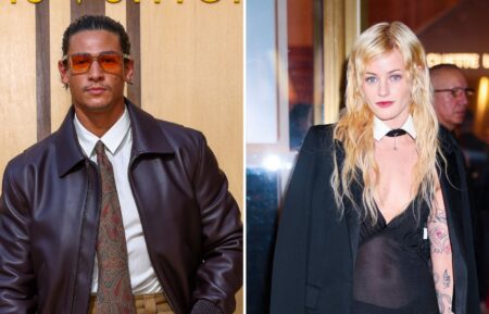 Emilio Sakraya Moutaoukkil attends the Louis Vuitton Menswear Spring/Summer 2027 show as part of Paris Fashion Week on June 23, 2026 in Paris, France; Esther McGregor attends 'Fendi presents the Baguette 26424 Re-Edition' at the Fendi flagship store in Midtown on May 19, 2026 in New York City.