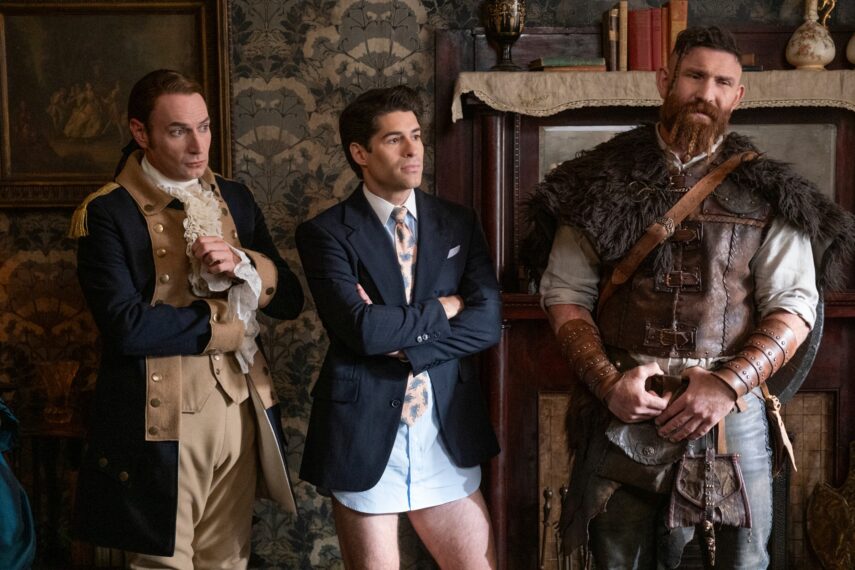 Brandon Scott Jones, Asher Grodman, and Devan Chandler Long in 'Ghosts' Season 6