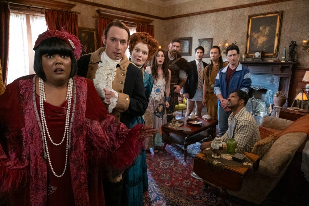 Danielle Pinnock as Alberta, Brandon Scott Jones as Isaac, Rebecca Wisocky as Hetty, Sheila Carrasco as Flower, Devan Chandler Long as Thor, Asher Grodman as Trevor, Román Zaragoza as Sasappis, Ben Feldman as Kyle, and Utkarsh Ambudkar as Jay in the 'Ghosts' Halloween Special