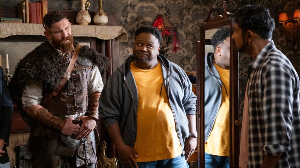Devan Chandler Long, Tristan D. Lalla, and Utkarsh Ambudkar in 'Ghosts' Season 6